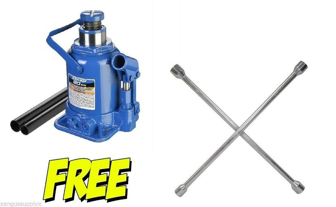 20 Ton Short Bottle Jack With Free 4 way Tire Iron Lug Wrench