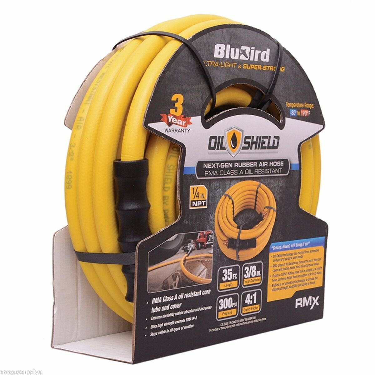 BluBird Oil Shield Resistant 3/8" x 35" Air Hose Yellow Weather Proof KTI72017