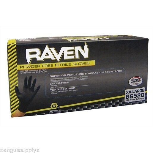 Raven Powder Free Black Nitrile 6 Mil Mechanics Gloves Case of 10 Boxes of 100
