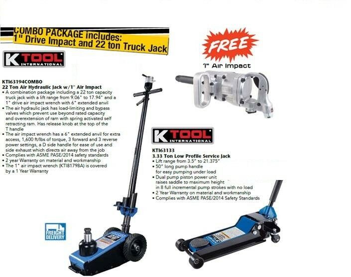 K-Tool 22 Ton Pneumatic Air Hydraulic Professional Axle Jack 9" - 21" Lift