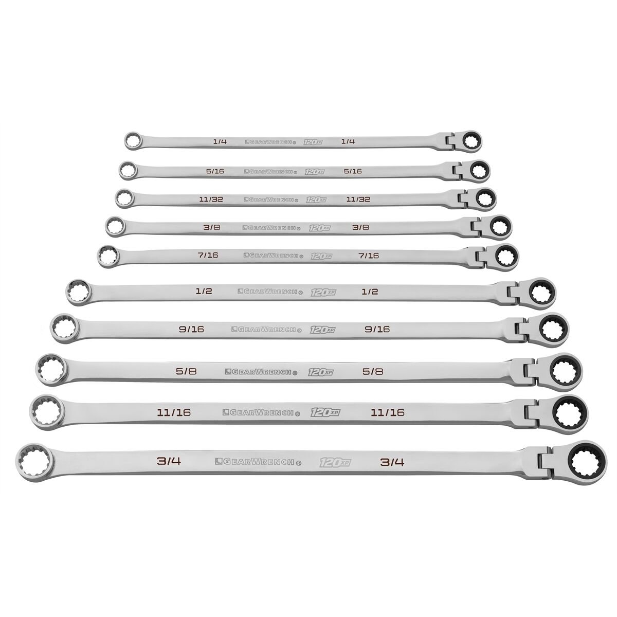 GearWrench 86142 120XP Universal Spline SAE XL Flex head Double Box Wrench set