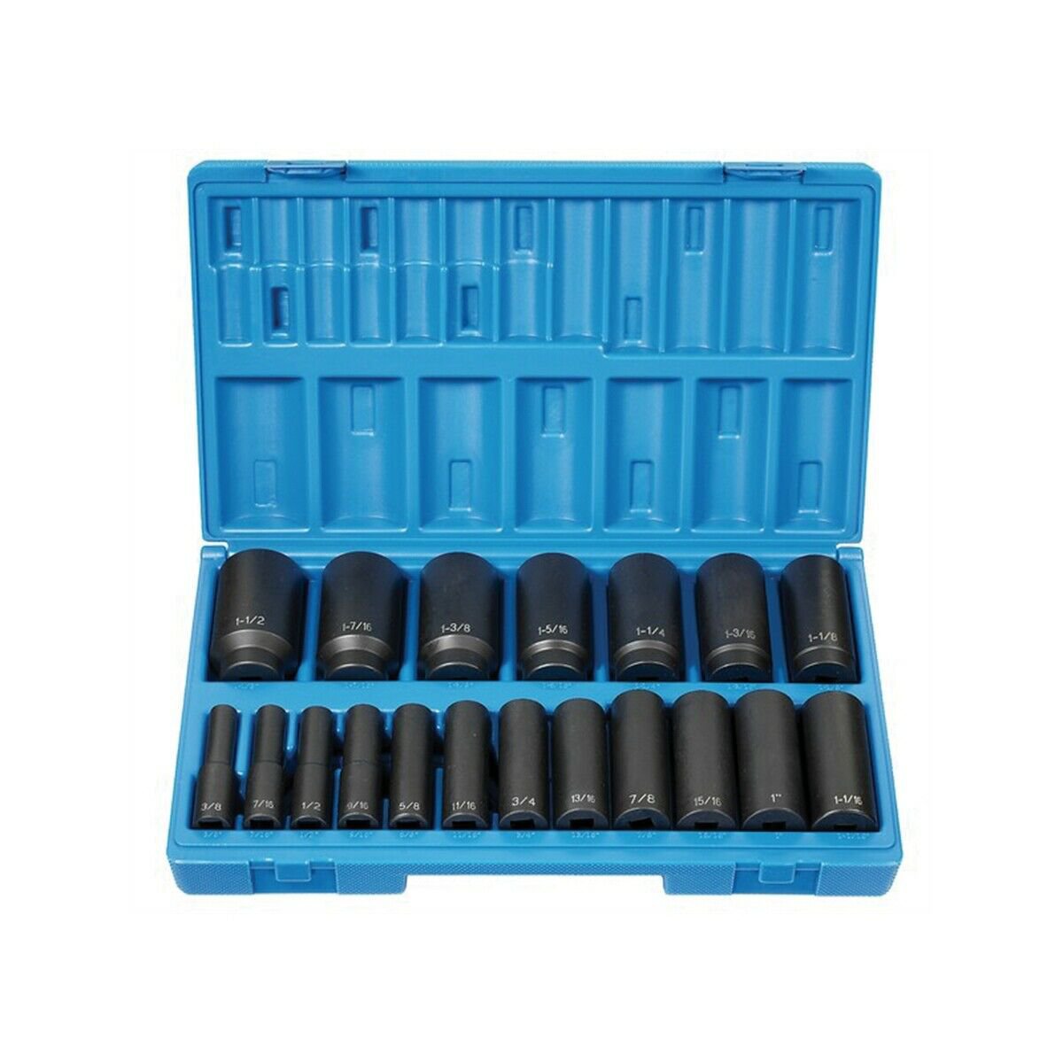 Grey Pneumatic 1719D 1/2" Drive 12 Point Deep SAE Impact Socket Set with Case