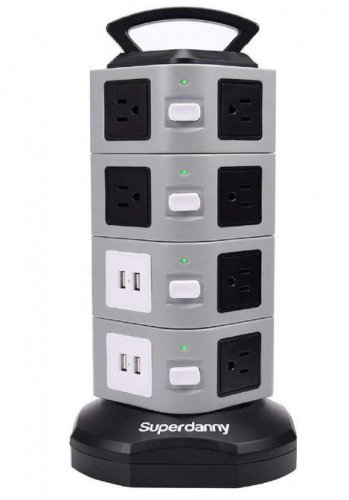 Surge Protector Power Strip Tower - SUPERDANNY 3000W 13A with 4.2A 4 USB Slot 14 Outlets 16AWG 6.5ft