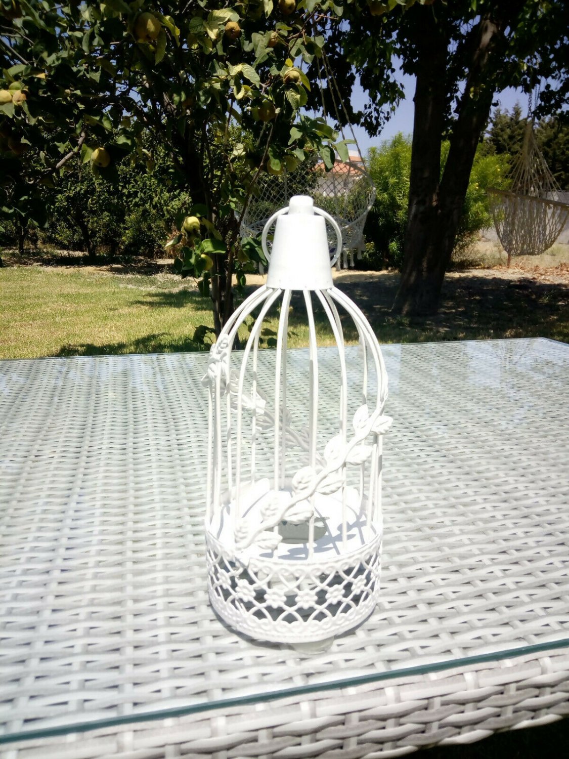 Lantern Cage Style Decor-Rustic-Vintage-Metallic White Color Lantern-Garden lant