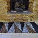 Leather Rug Blue Brown Beige Geometric Fireplace Sparks Resistant and Protection