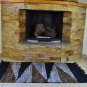 Leather Rug Blue Brown Beige Geometric Fireplace Sparks Resistant and Protection