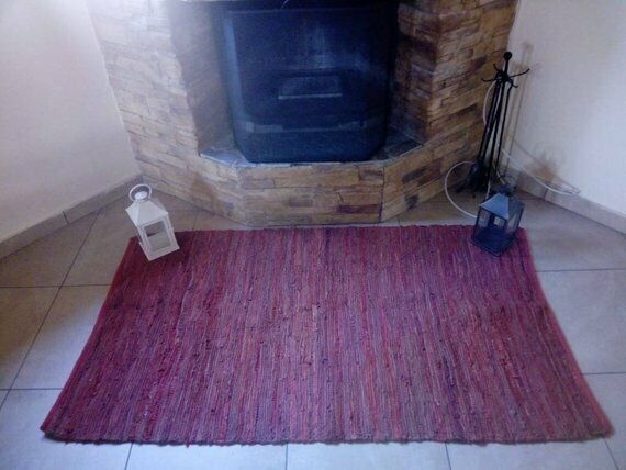 Leather Rug Orange-Red Color Fireplace Sparks Resistant and Protection
