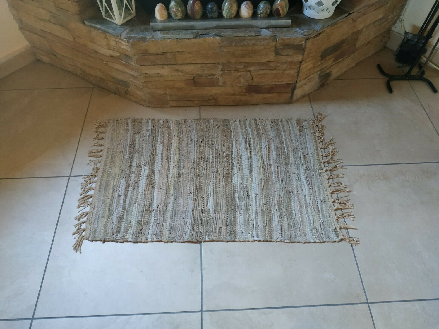 Leather Rug Beige Color Fireplace Sparks Resistant and Protection
