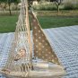 Wooden Boat Brown Blue White with Net and Shells Handmade Nautical Decor