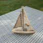 Wooden Boat Brown Blue White with Net and Shells Handmade Nautical Decor