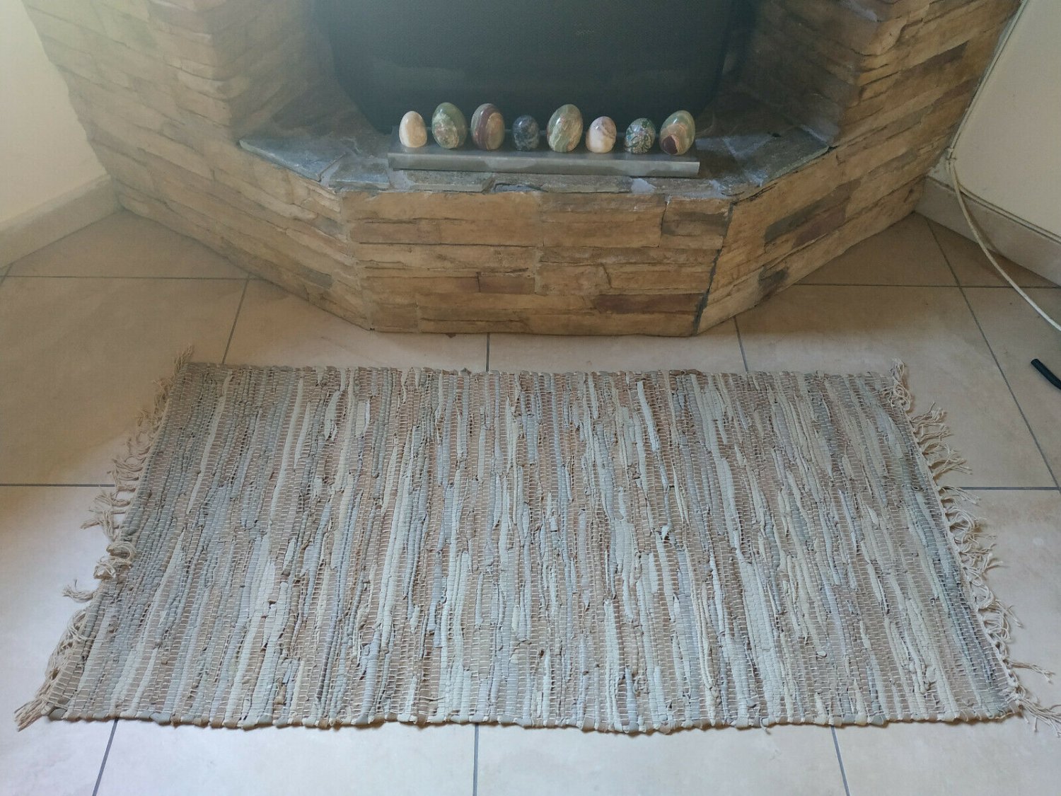 Leather Rug Beige Fireplace Sparks Resistant and Protection