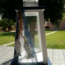 Nautical Lantern Handmade Wooden White Blue with Net and Fishes Nautical Decor