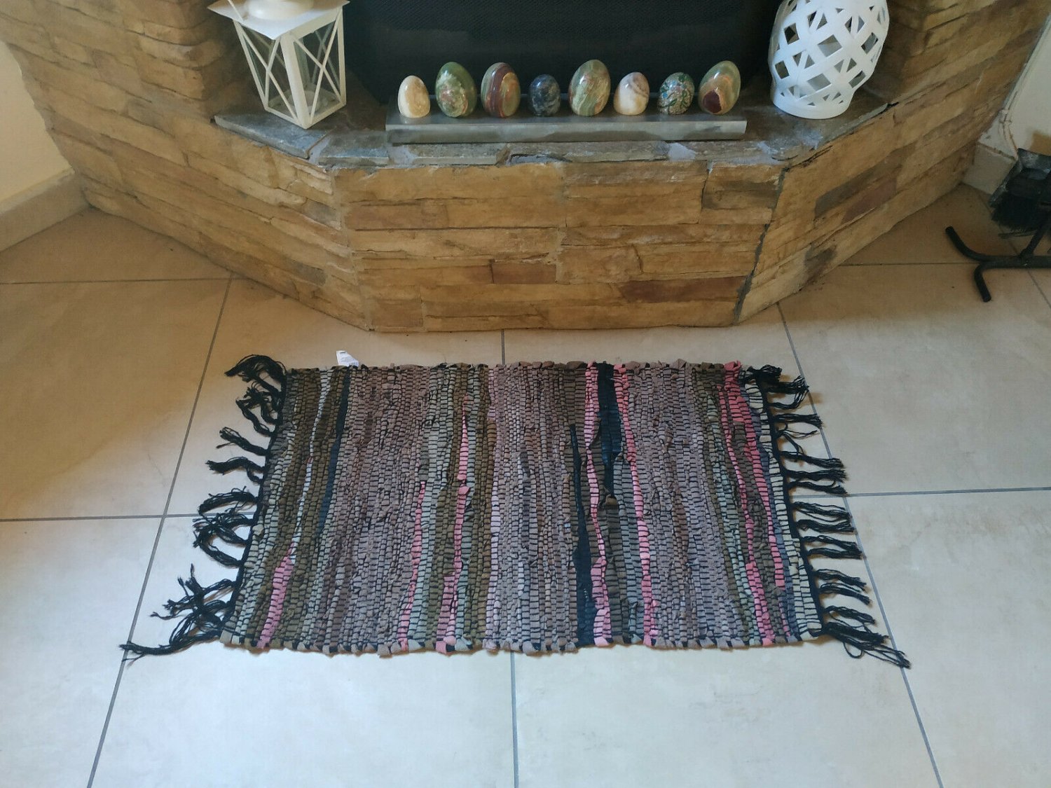 Leather Rug Striped Brown Chocolate Fireplace Sparks Resistant and Protection