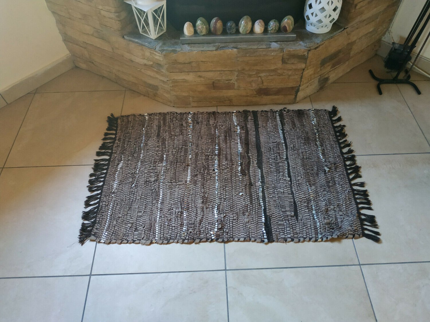Leather Rug Shiny Brown Fireplace Sparks Resistant and Protection