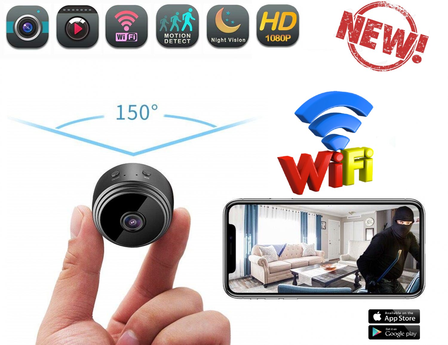 Mini HD 1080P Wireless Hidden Camera, WiFi Security Cameras, Motion Detection, Night Vision