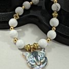 White Howlite Gemstone Bead bracelet with enameled Cat Face charm