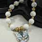 White Howlite Gemstone Bead bracelet with enameled Cat Face charm