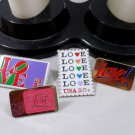 Vintage Metal Stamp Replica Pins "Love" Four Separate Styles.