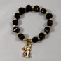Bronzite Gemstone Pillow Beads bracelet with Enameled Cat Charm & gold plated beads and accents