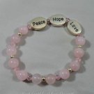 Pink Quartz Gemstone Bead Bracelet  Peace Love Hope