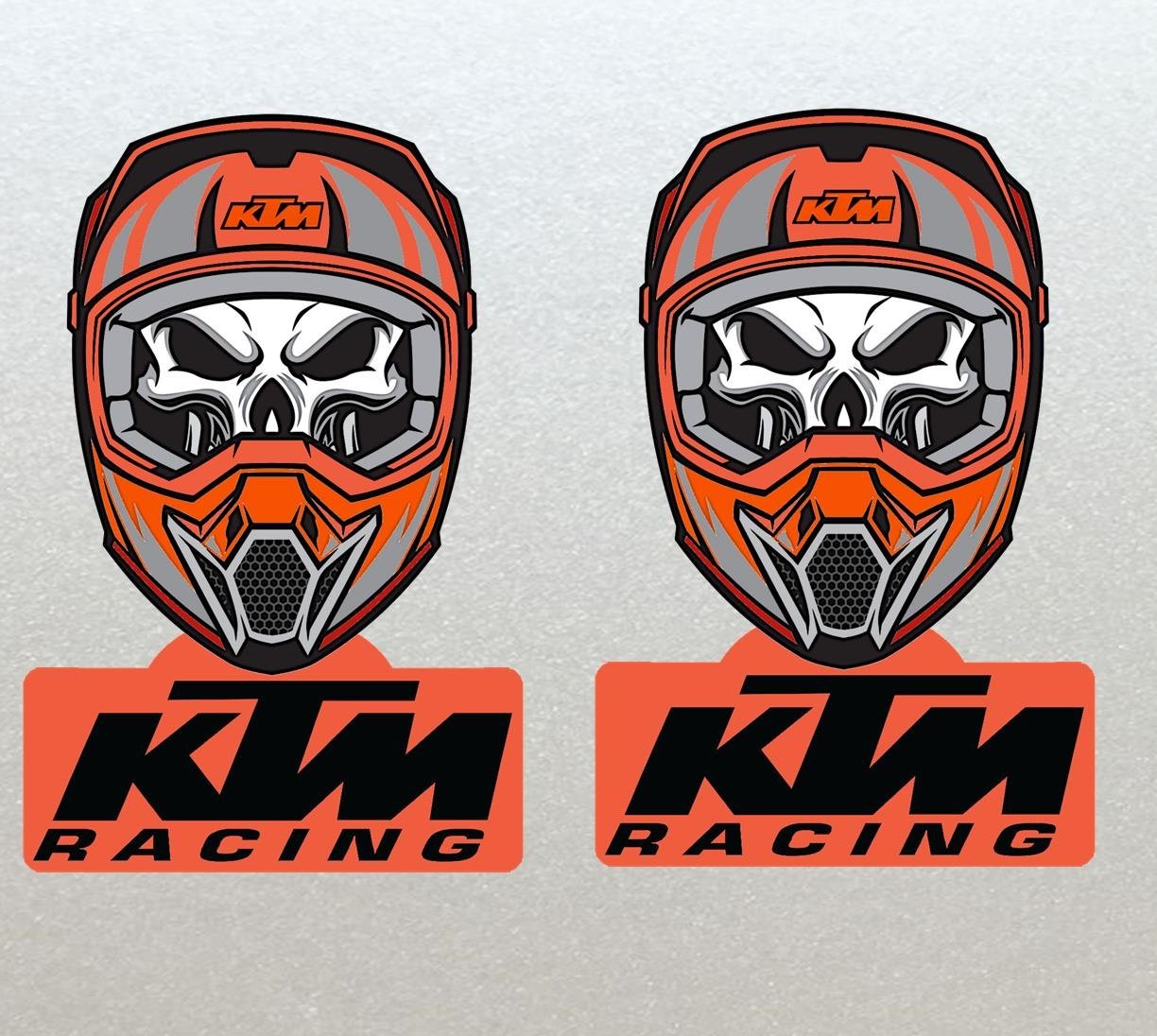 KTM Racing Skull Ghost Rider Style Helmet/Bike Stickers One off unique design x2 (Hih Quality)