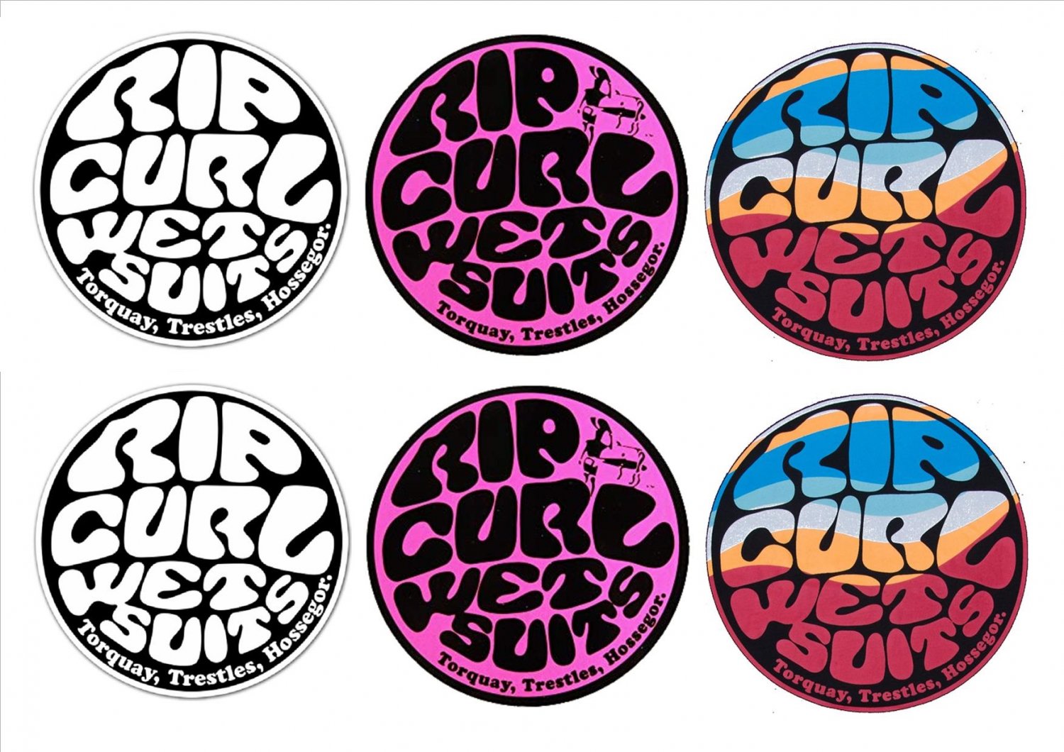 Rip Curl, Surf Board, Car, Bike, Scooter Stickers Set X 6 (Laminated)