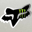2 x Fox Racing Head, Black with Silver outline, Monster Energy logo Stickers. 2 x Fox Racing Head, Black with Silver outline, Monster Energy logo Stickers.