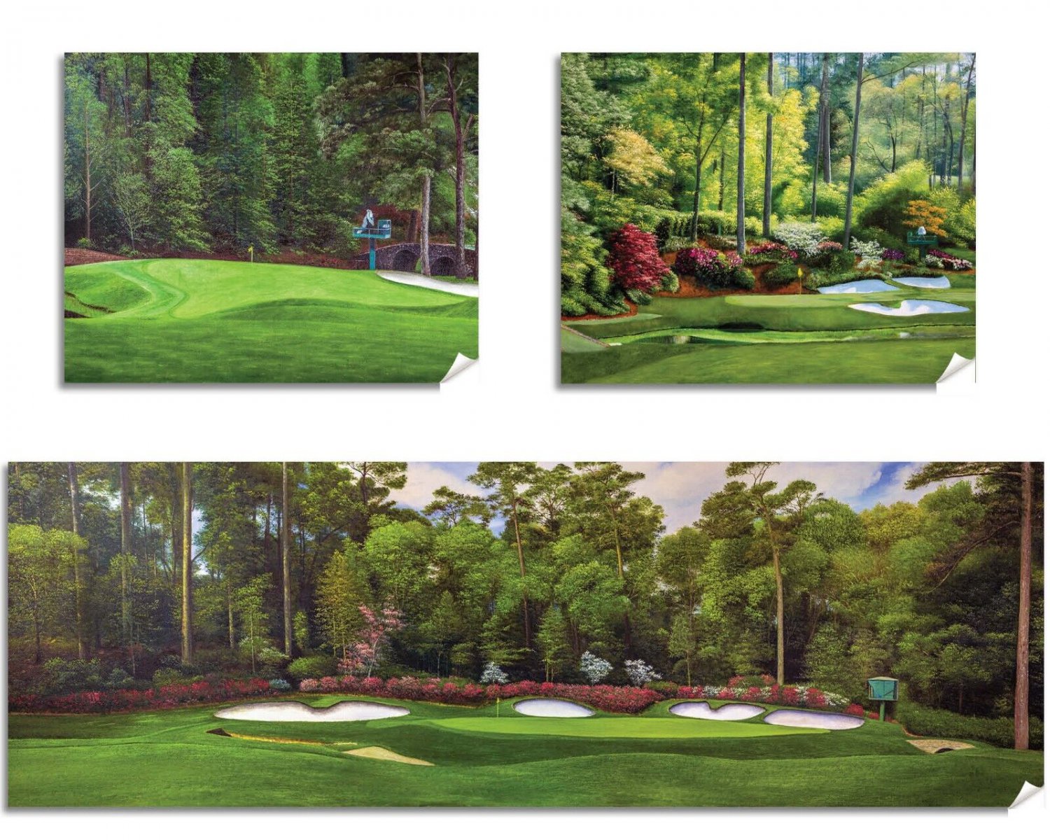 Masters Amen Corner 3 Prints Augusta National Golf Hole 11 12 13 Azalea Pan10