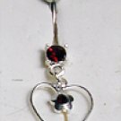 14 Gauge Garnet Heart & Flower Dangle Belly Ring