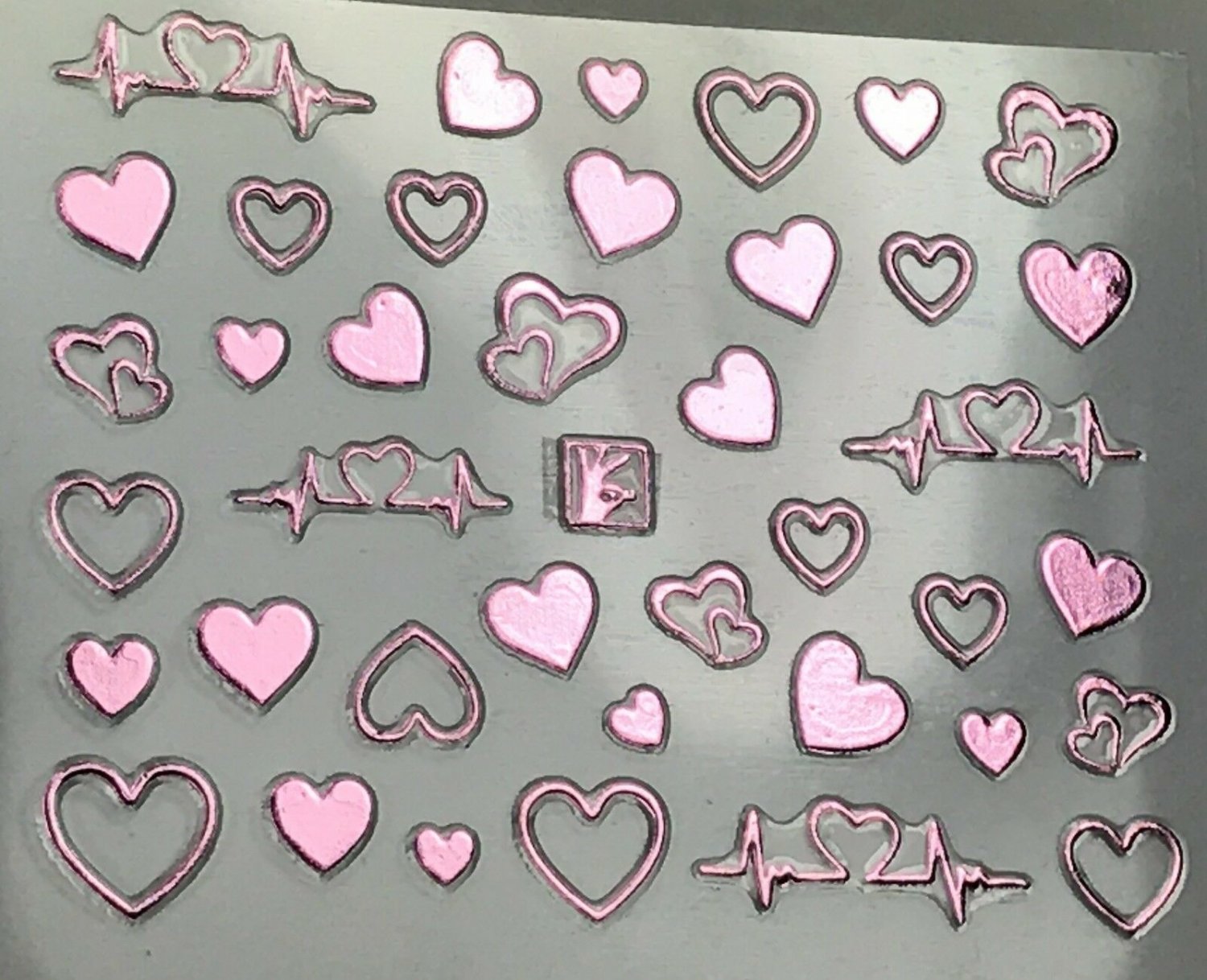 TM Nail Art 3D Decal Stickers Metallic Hearts Heartbeat Various Colors LIGHT PINK
