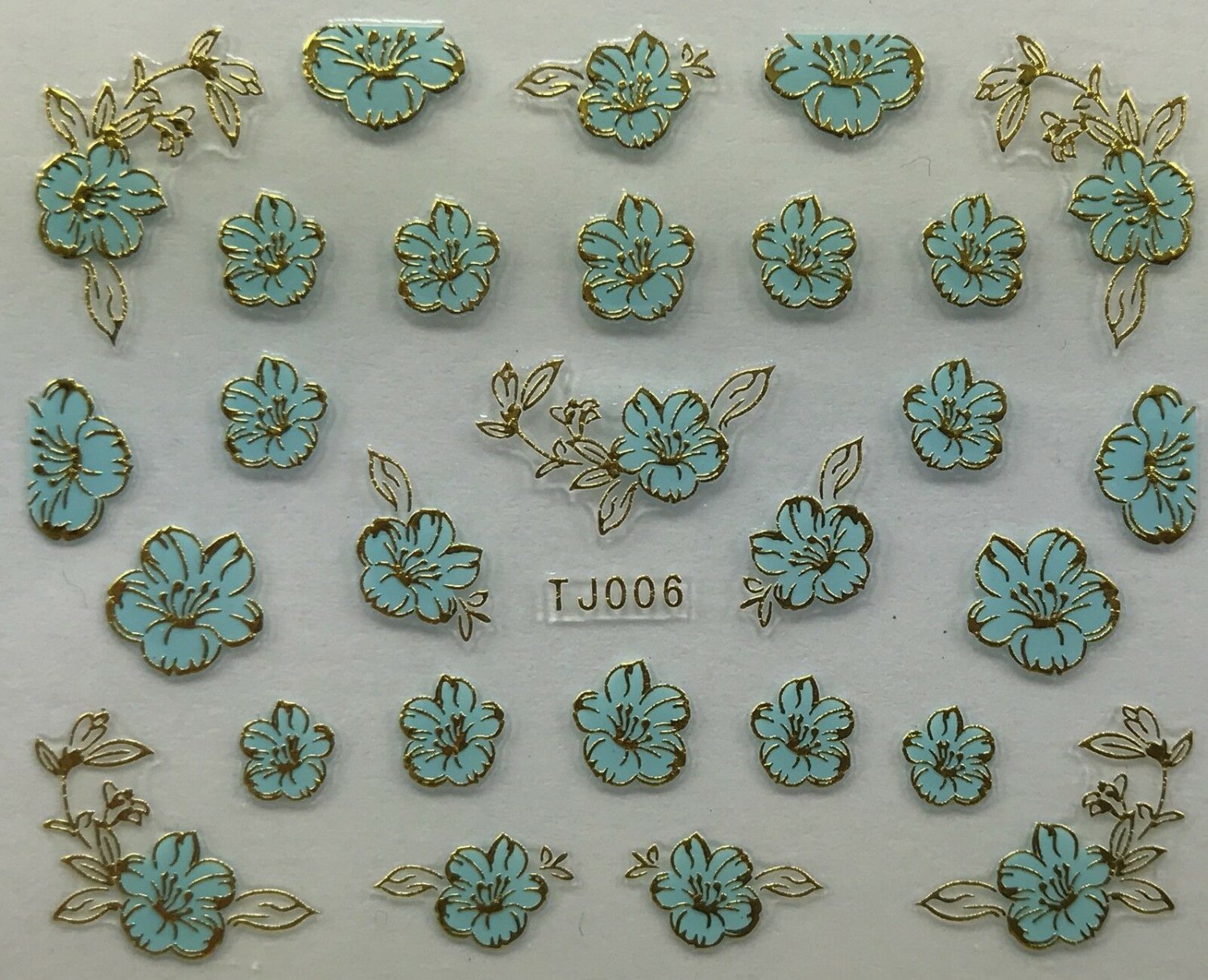 TM Nail Art 3D Decal Stickers Pretty Flowers Various Colors TJ006 BLUE & GOLD