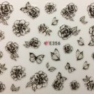 TM Nail Art 3D Decal Stickers Sketch Black & White Flowers & Butterflies E356