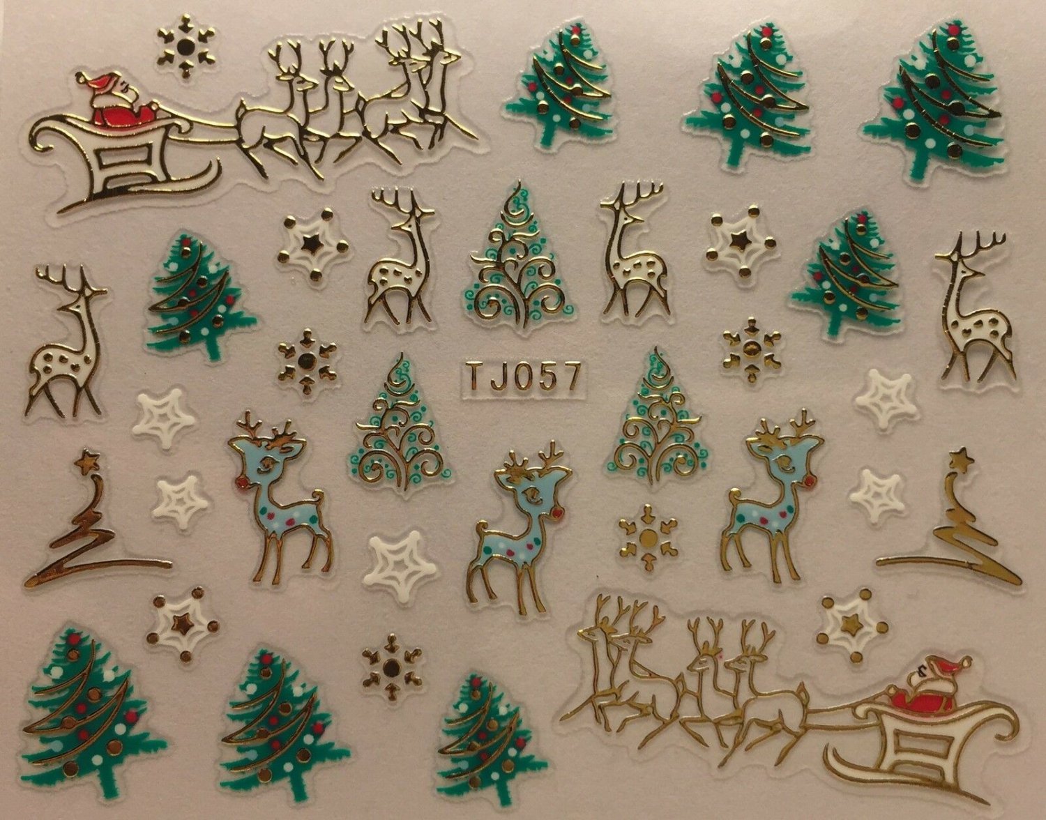 TM Nail Art 3D Decal Stickers Christmas Tree Reindeer Santa Sleigh Holidays TJ057 GOLD