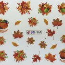 TM Nail Art Water Decals Happy Thanksgiving Fall Autumn Leaves BN363
