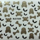 TM Nail Art 3D Glitter Decal Stickers Skull Bones Bats Halloween BLE732D
