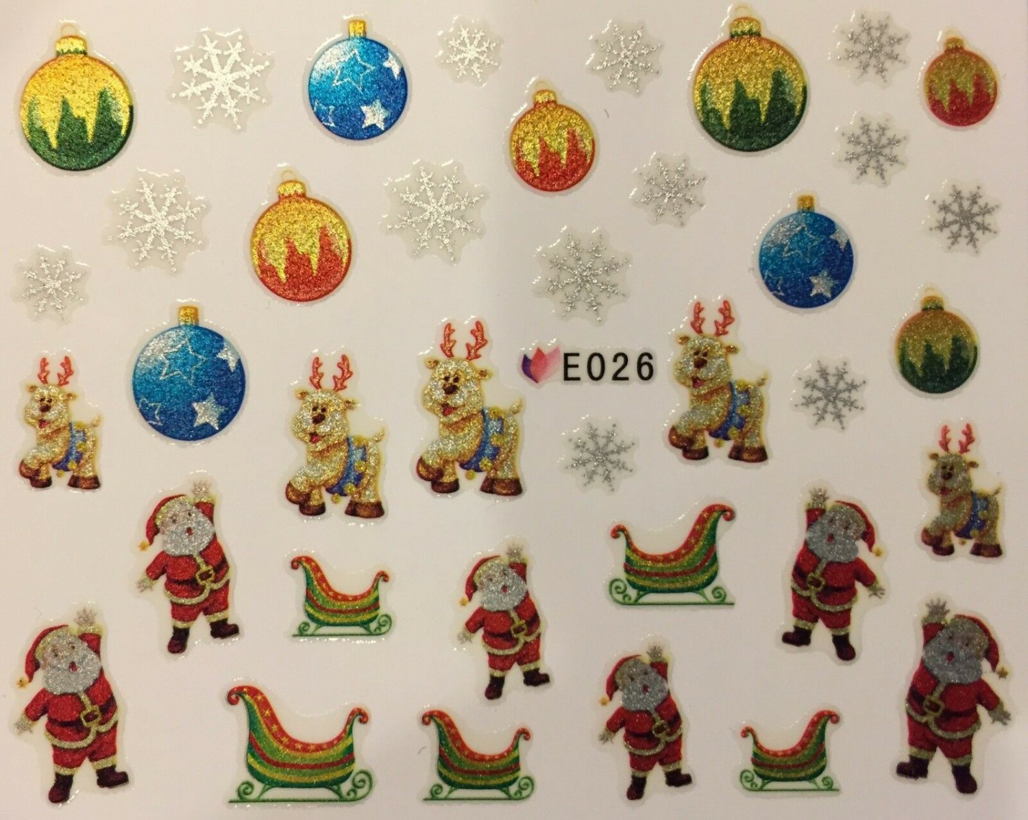 TM Nail Art 3D Decal Stickers Christmas Reindeer Santa Ornament Snowflakes E026