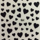 TM Nail Art 3D Decal Stickers Black Glittery Hearts Valentine's Day