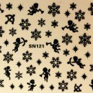TM Nail Art 3D Decal Stickers Snowflakes Angel Christmas Winter Xmas Snow BLACK