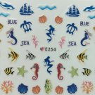 TM Nail Art 3D Decal Stickers Fish Blue Sea Horse Mermaid Sail Boat Turtle E254