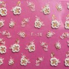 TM Nail Art 3D Decal Stickers Lace Flowers with Rhinestone F16 or F40 WHITE GOLD