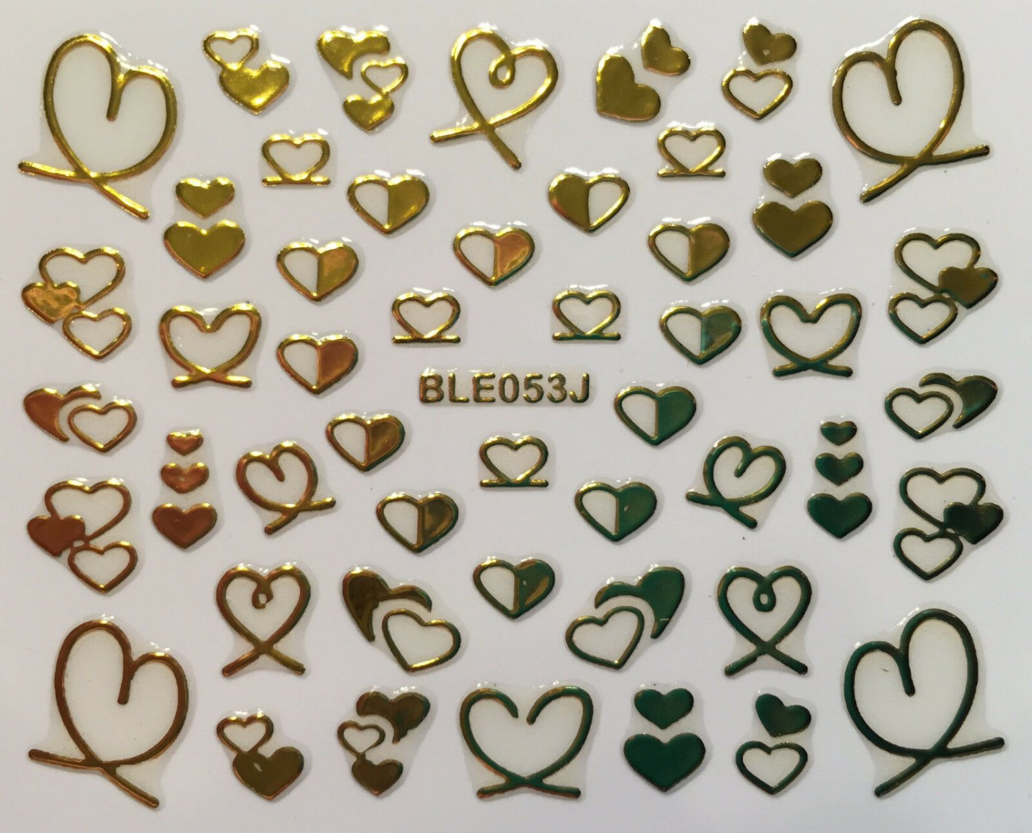 TM Nail Art 3D Decal Stickers Gold or Silver Hearts Valentine's Day BLE053J GOLD