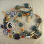 VINTAGE CHINESE SYMBOLS CERAMIC CLAY PORCELAIN BEADS GOOD LUCK NECKLACE 66"