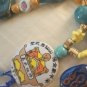 VINTAGE CHINESE SYMBOLS CERAMIC CLAY PORCELAIN BEADS GOOD LUCK NECKLACE 66"