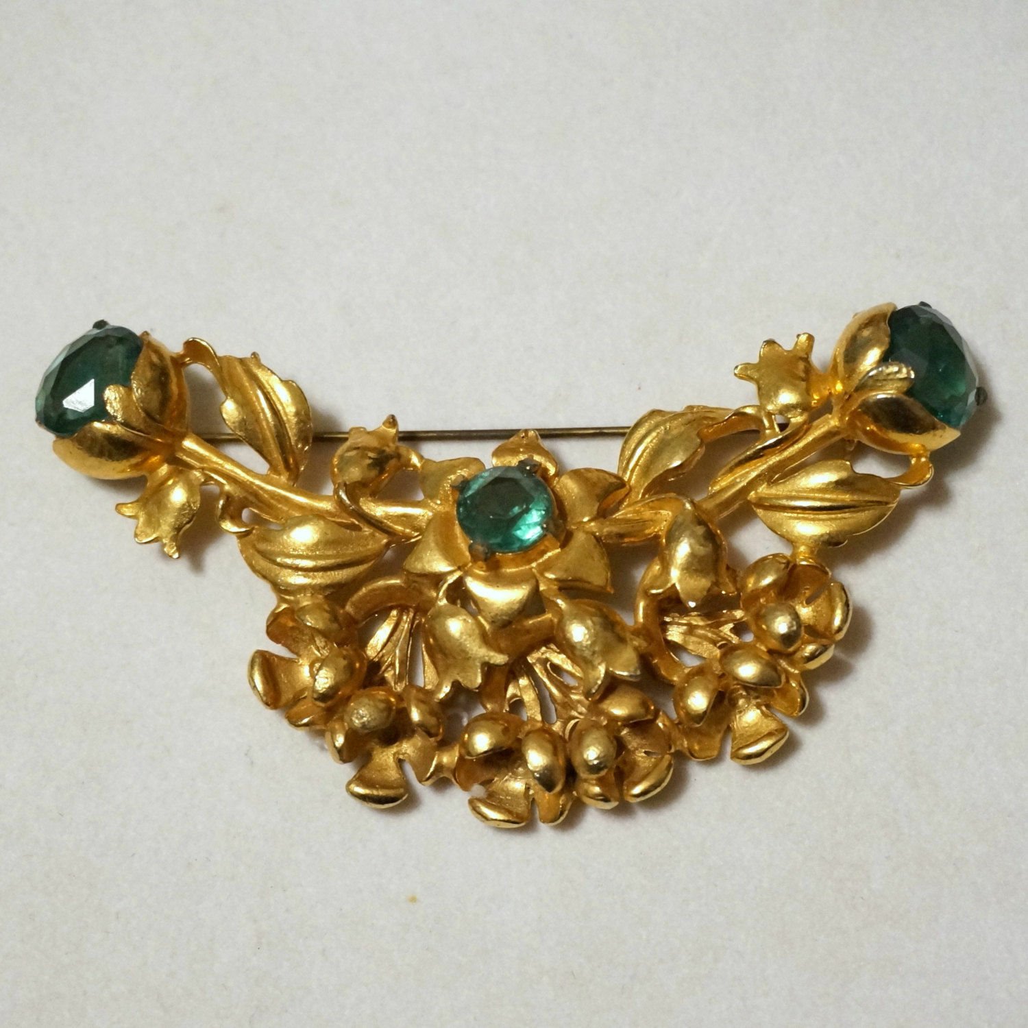 High End Vintage Art Nouveau Rhinestone Flower Sash Pin Brooch 3.5" Huge