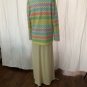 Vintage Two Piece Multi Color Rainbow Cream Dress And Jacket Set 3D Knitted