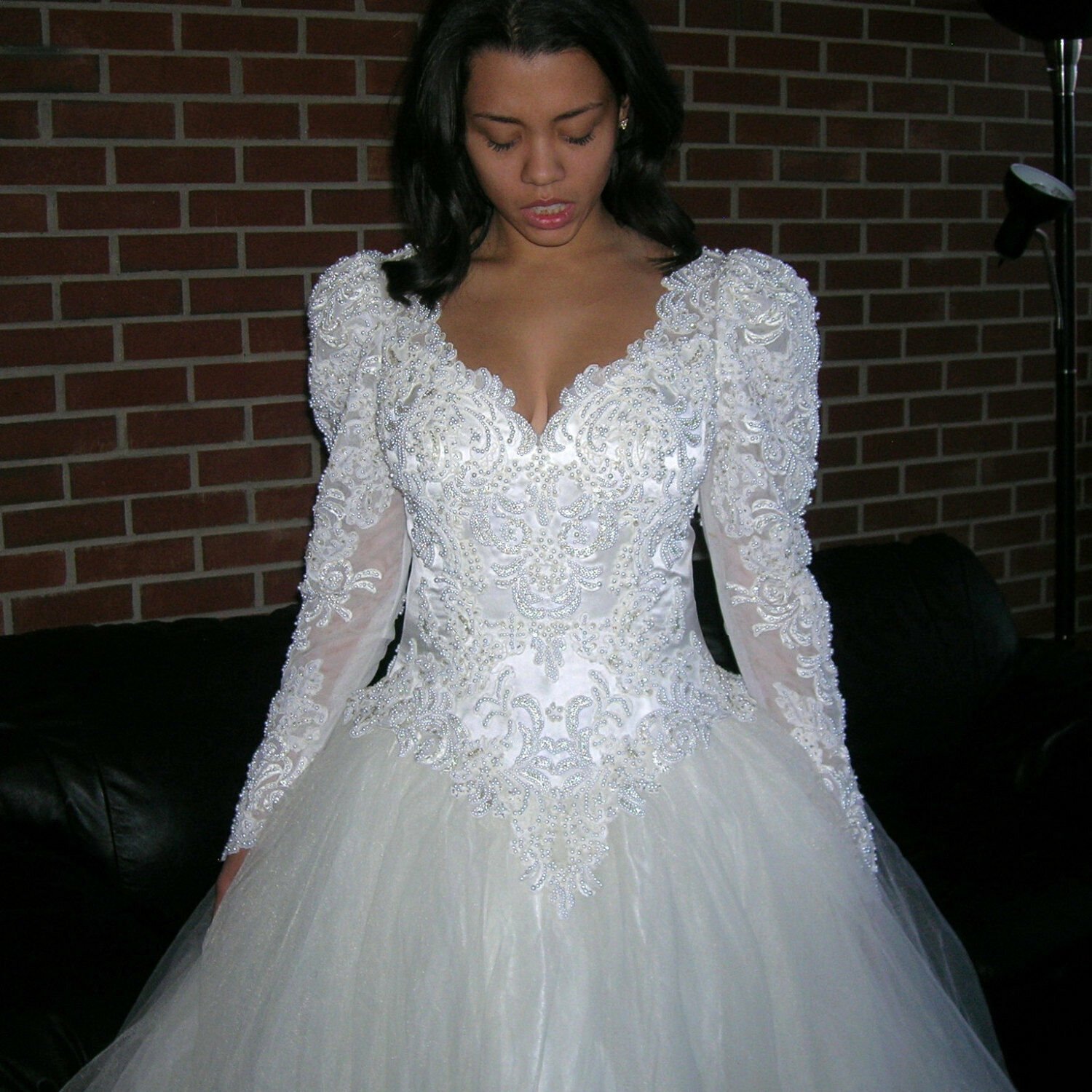 Vintage GINZA Collection Beaded Sequin Satin Lace Wedding Dress Bridal Ball Gown