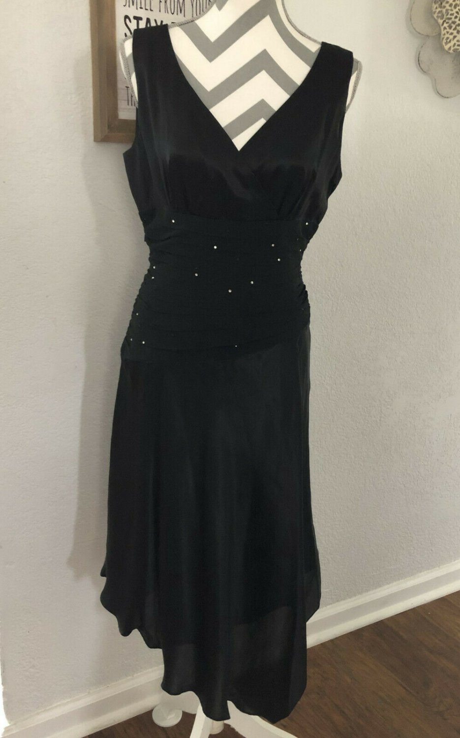 Worn Once Donna Ricco Black Silk Chiffon Cocktail Party Dress Rhinestones