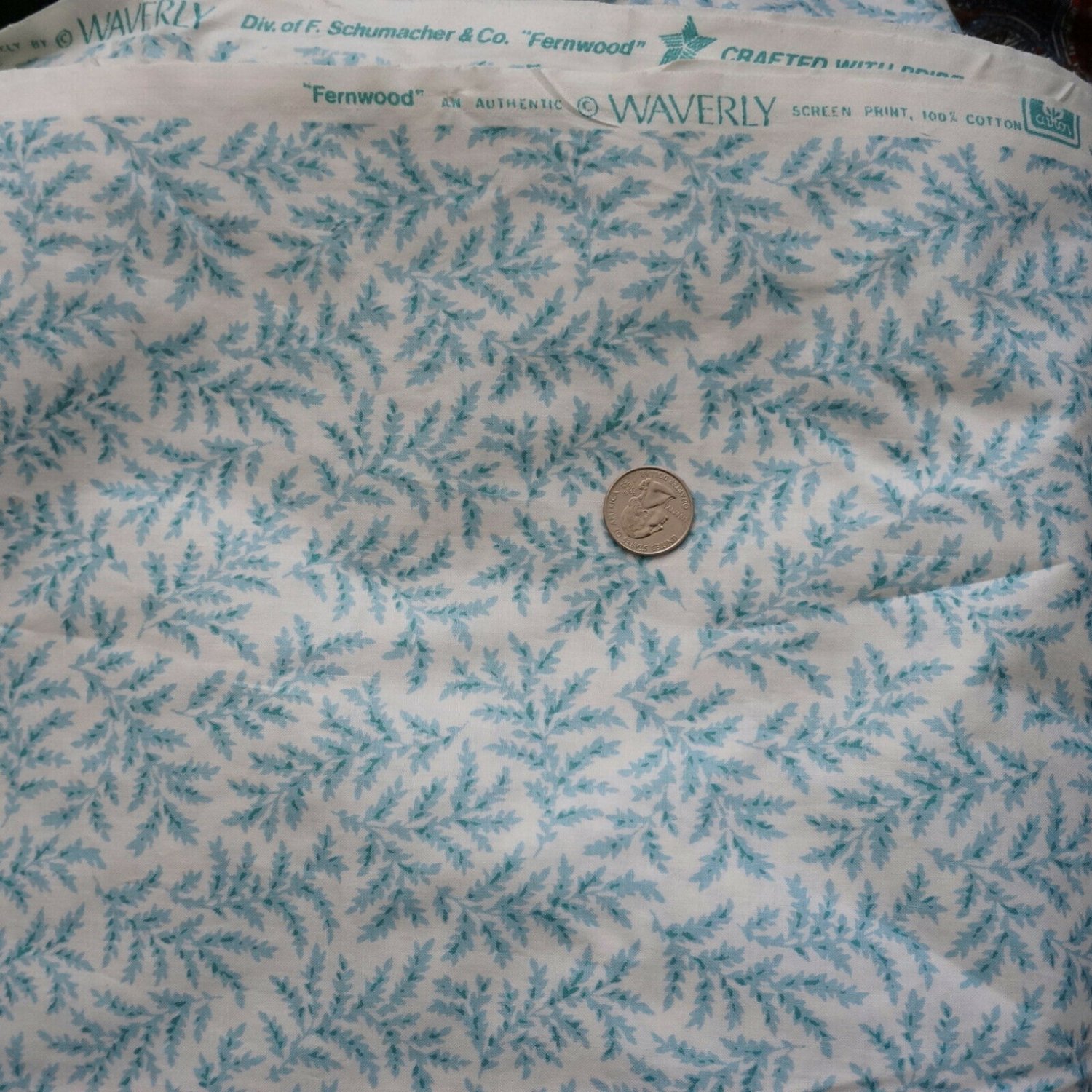 Vintage WAVERLY "Fernwood" Glazed Cotton Decorator Fabric 5 3/4 Y