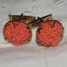 Vintage Faux Carved Coral Floral Art Glass Cuff Links Cufflinks Mumms