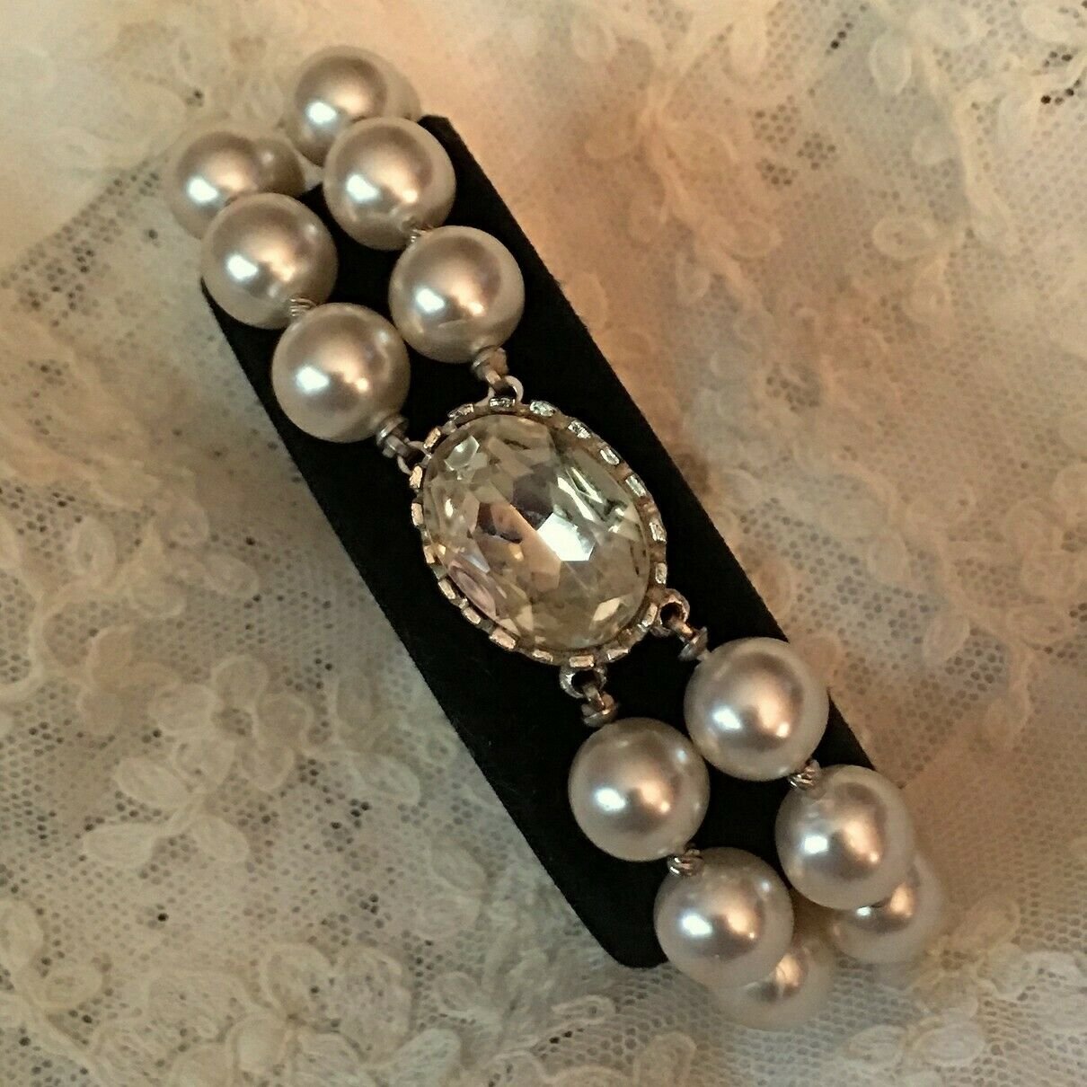 Beautiful Vintage Rhinestone Ball and Pearl Bead Bracelet Wedding Bridal Prom